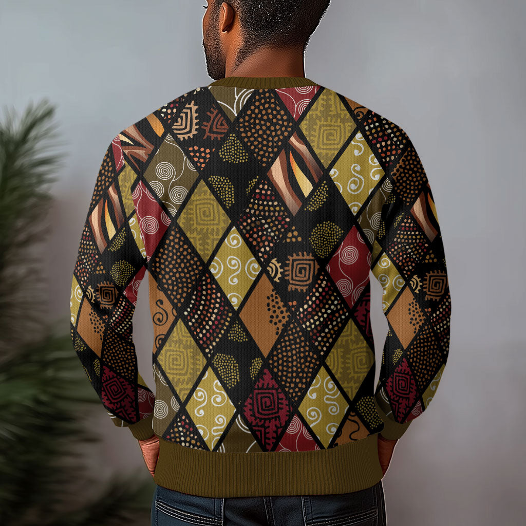 African American Quilt Inspired Ugly Christmas Sweater Ethnic Bohemian Rhombus Patchwork