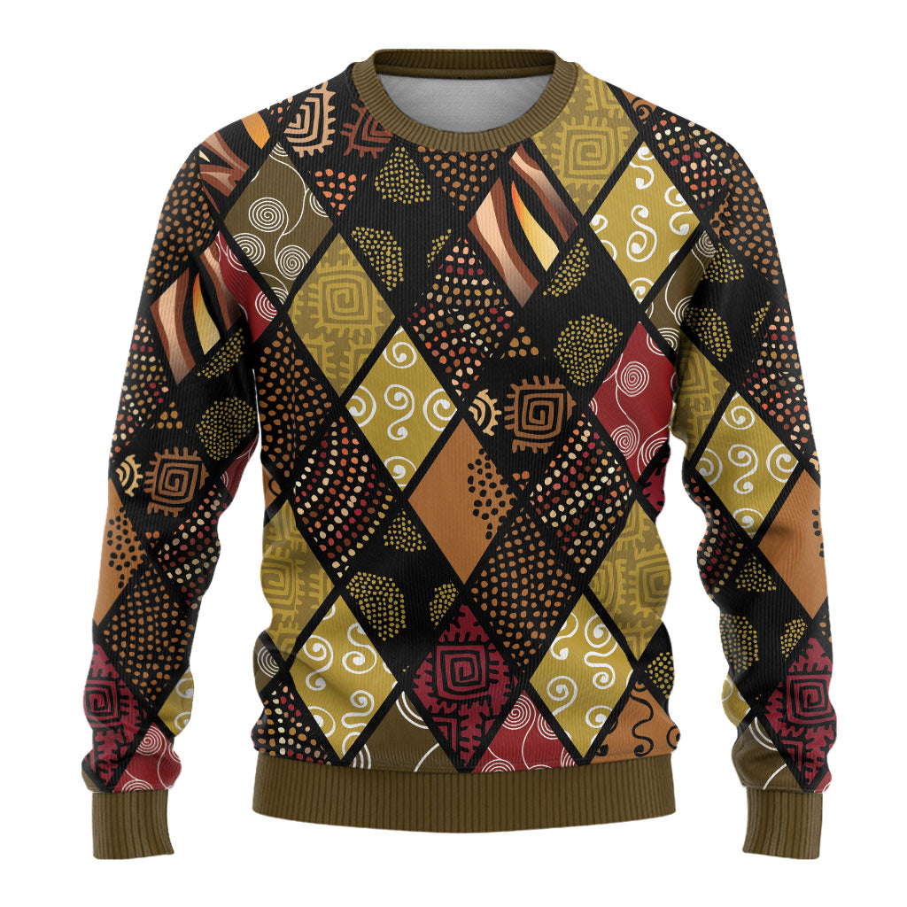 African American Quilt Inspired Ugly Christmas Sweater Ethnic Bohemian Rhombus Patchwork