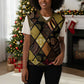 African American Quilt Inspired Christmas Knitted V-Neck Vest Ethnic Bohemian Rhombus Patchwork
