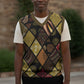 African American Quilt Inspired Christmas Knitted V-Neck Vest Ethnic Bohemian Rhombus Patchwork