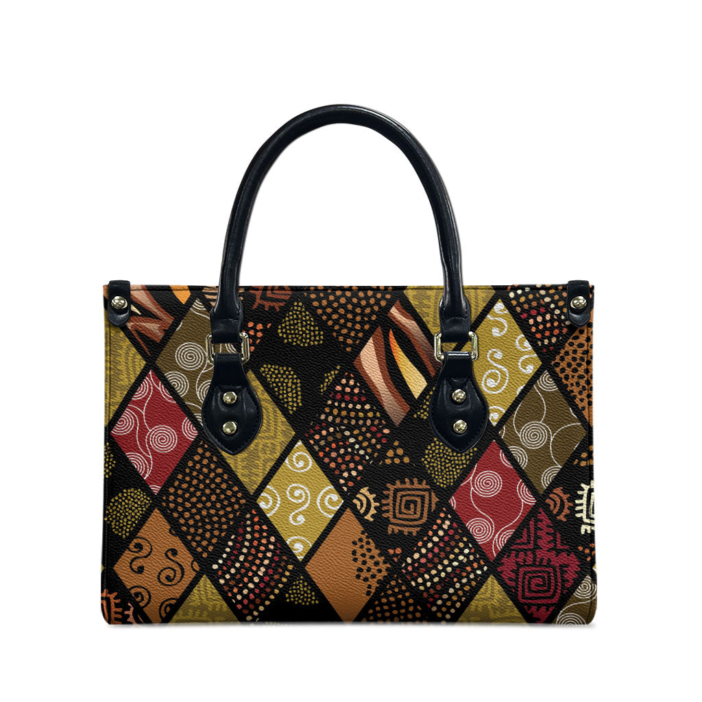 African American Quilt Inspired Leather Bag Ethnic Bohemian Rhombus Patchwork