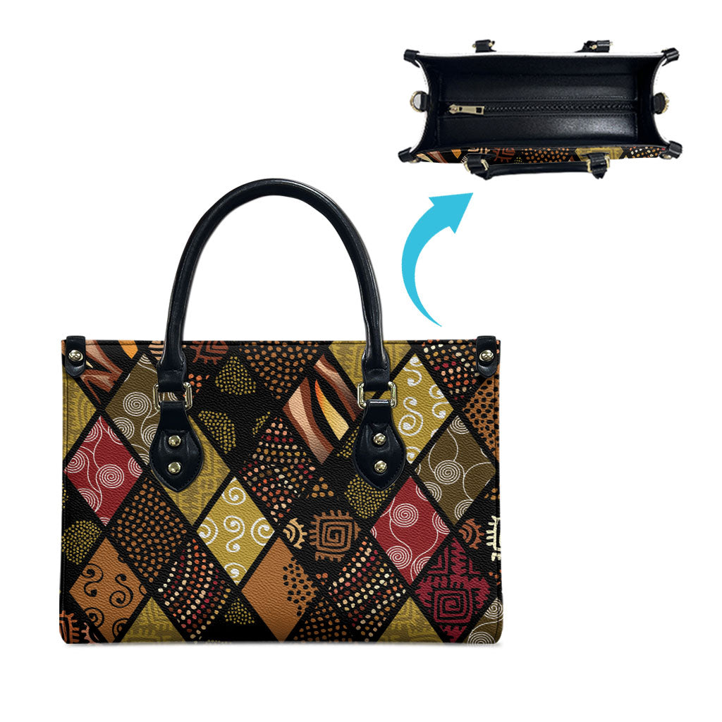 African American Quilt Inspired Leather Bag Ethnic Bohemian Rhombus Patchwork
