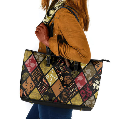 African American Quilt Inspired Leather Tote Bag Ethnic Bohemian Rhombus Patchwork