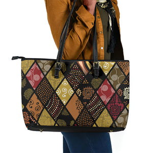 African American Quilt Inspired Leather Tote Bag Ethnic Bohemian Rhombus Patchwork