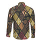 African American Quilt Inspired Long Sleeve Button Shirt Ethnic Bohemian Rhombus Patchwork