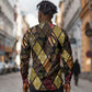 African American Quilt Inspired Long Sleeve Button Shirt Ethnic Bohemian Rhombus Patchwork
