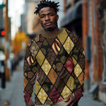 African American Quilt Inspired Long Sleeve Shirt Ethnic Bohemian Rhombus Patchwork