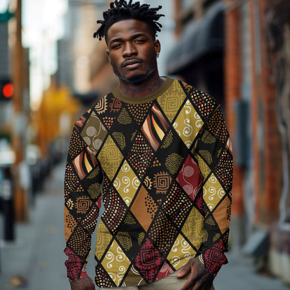 African American Quilt Inspired Long Sleeve Shirt Ethnic Bohemian Rhombus Patchwork