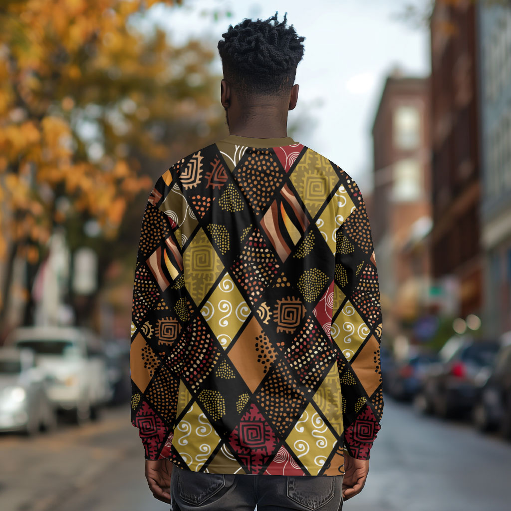 African American Quilt Inspired Long Sleeve Shirt Ethnic Bohemian Rhombus Patchwork