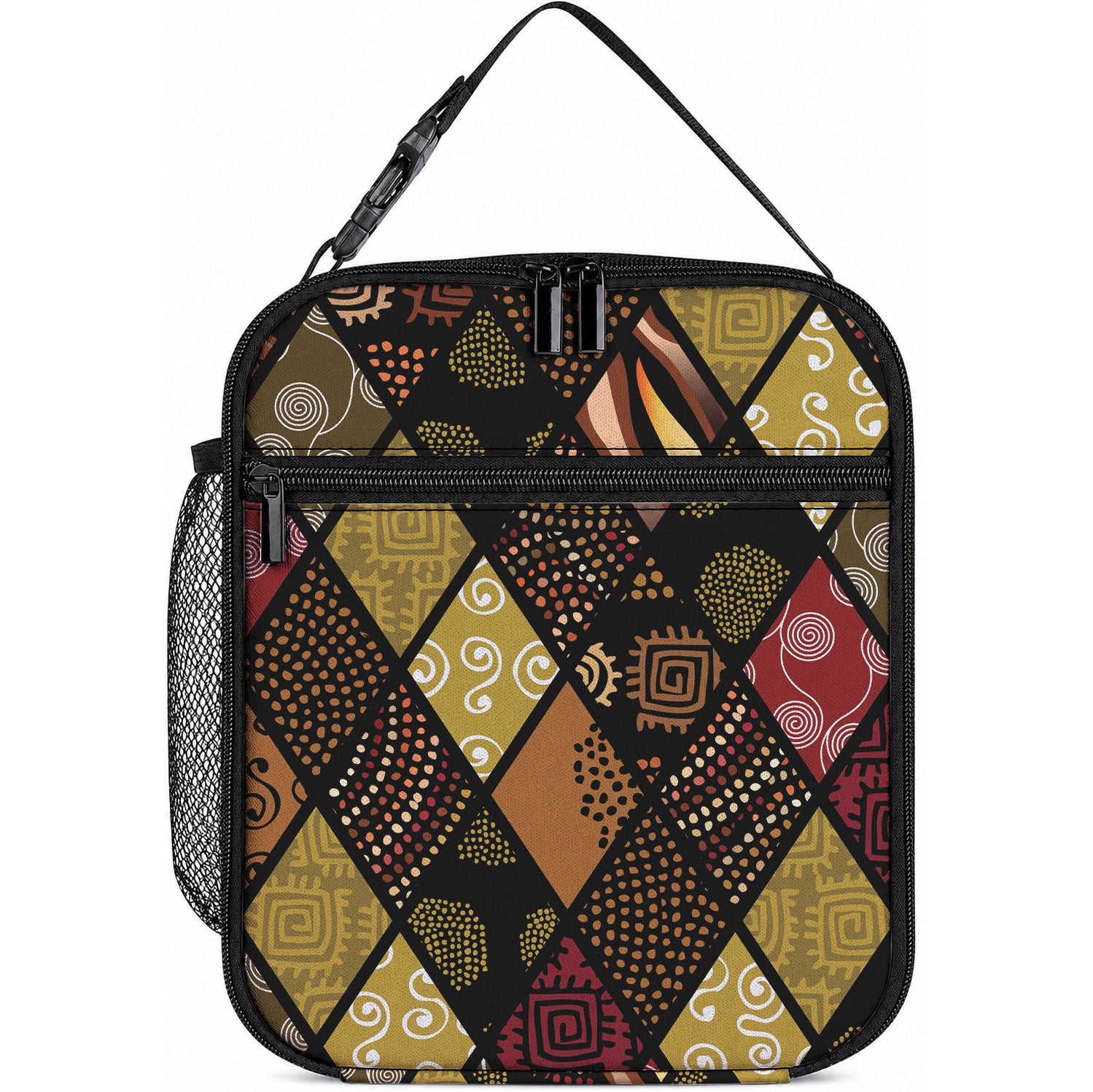 African American Quilt Inspired Lunch Bag Ethnic Bohemian Rhombus Patchwork
