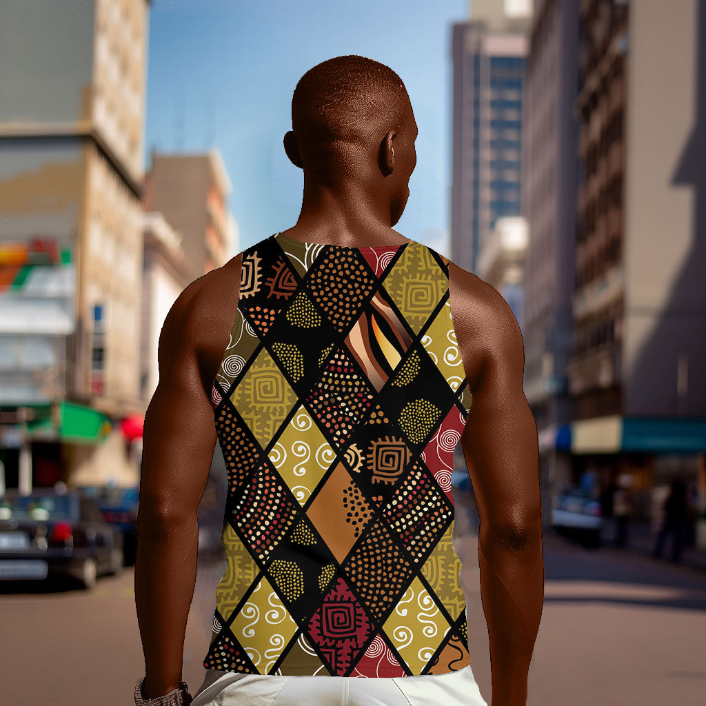 African American Quilt Inspired Men Tank Top Ethnic Bohemian Rhombus Patchwork