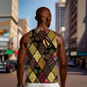 African American Quilt Inspired Men Tank Top Ethnic Bohemian Rhombus Patchwork