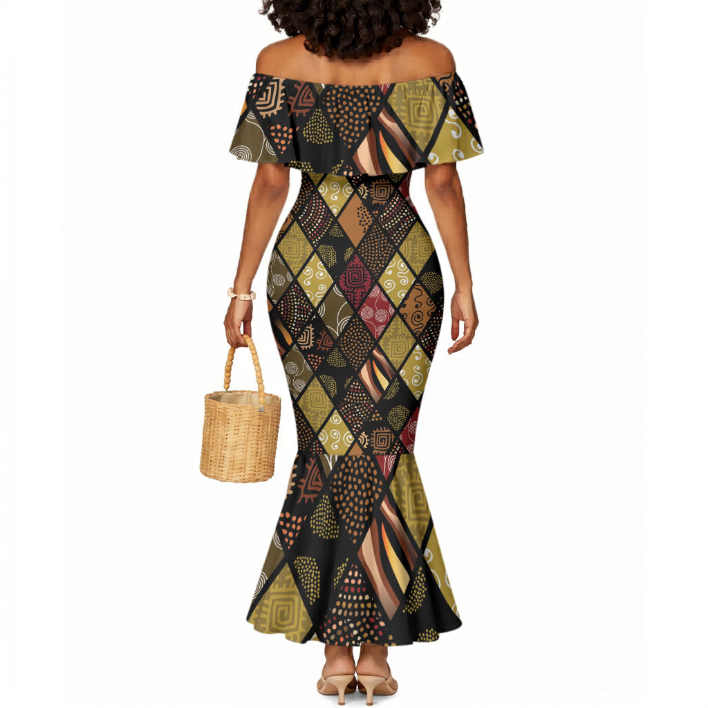 African American Quilt Inspired Mermaid Dress Ethnic Bohemian Rhombus Patchwork