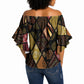 African American Quilt Inspired Off Shoulder Wrap Waist Top Ethnic Bohemian Rhombus Patchwork