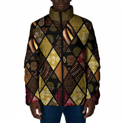 African American Quilt Inspired Padded Jacket Ethnic Bohemian Rhombus Patchwork