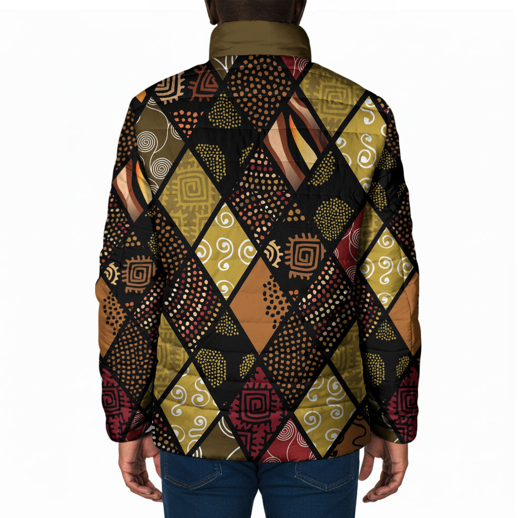 African American Quilt Inspired Padded Jacket Ethnic Bohemian Rhombus Patchwork