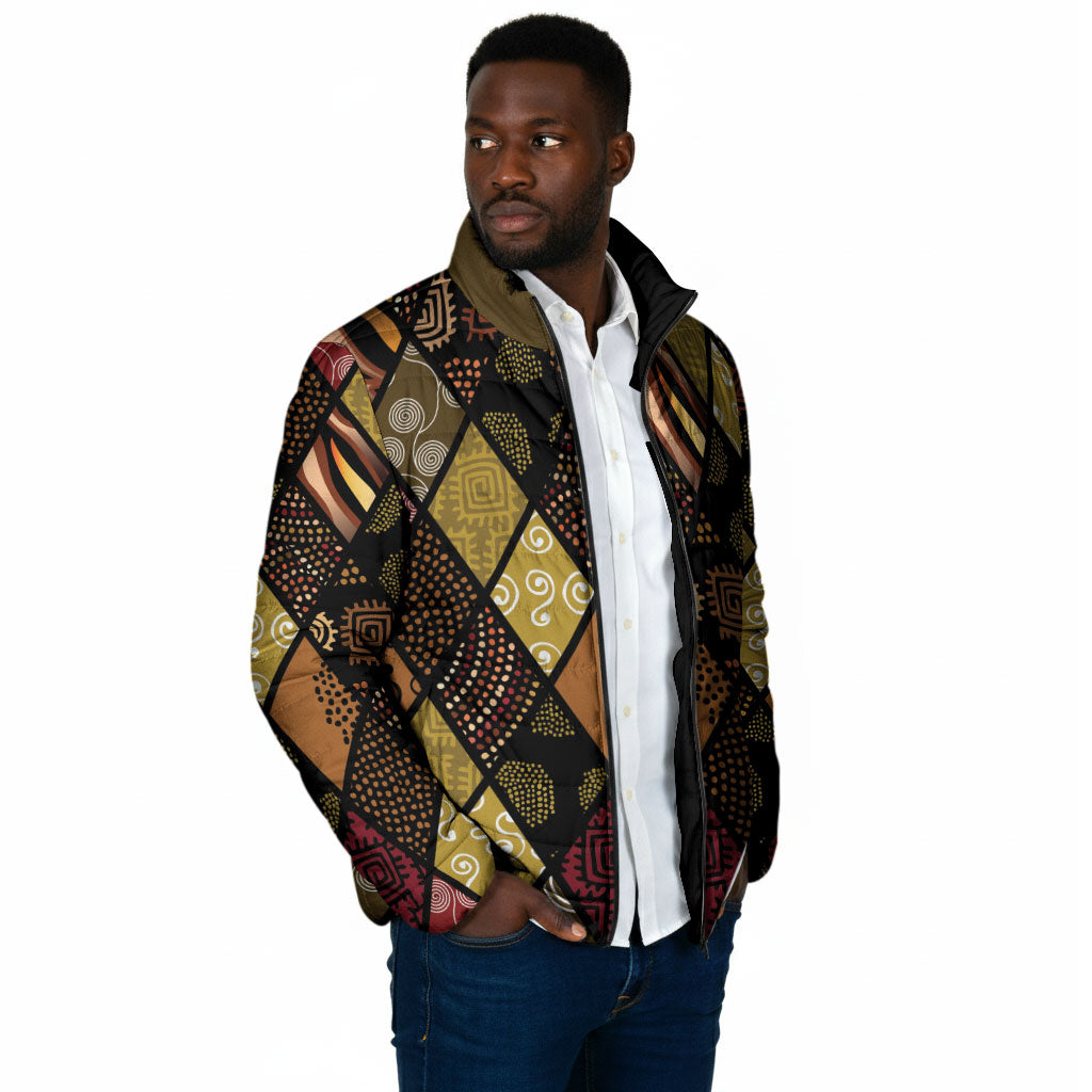 African American Quilt Inspired Padded Jacket Ethnic Bohemian Rhombus Patchwork