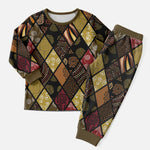 African American Quilt Inspired Christmas Pajama Set Ethnic Bohemian Rhombus Patchwork