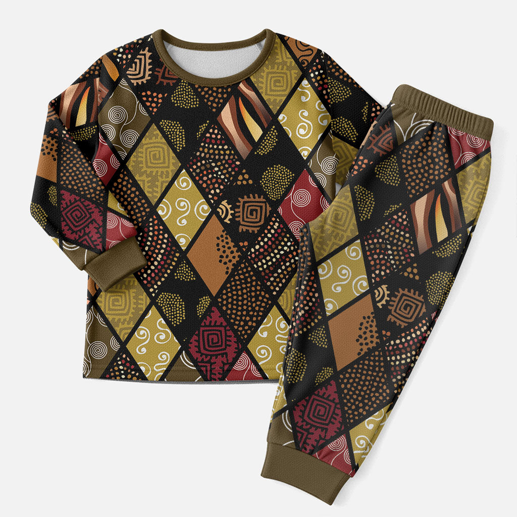 African American Quilt Inspired Christmas Pajama Set Ethnic Bohemian Rhombus Patchwork