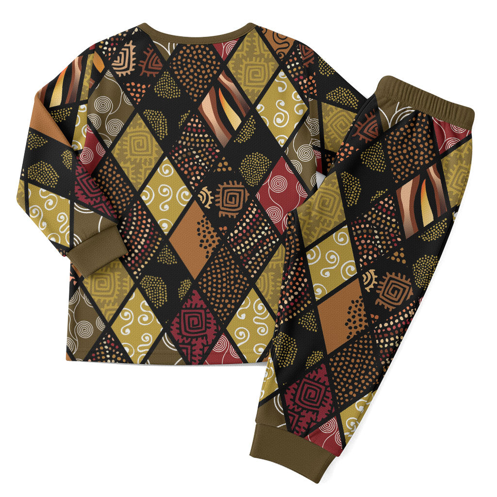 African American Quilt Inspired Christmas Pajama Set Ethnic Bohemian Rhombus Patchwork