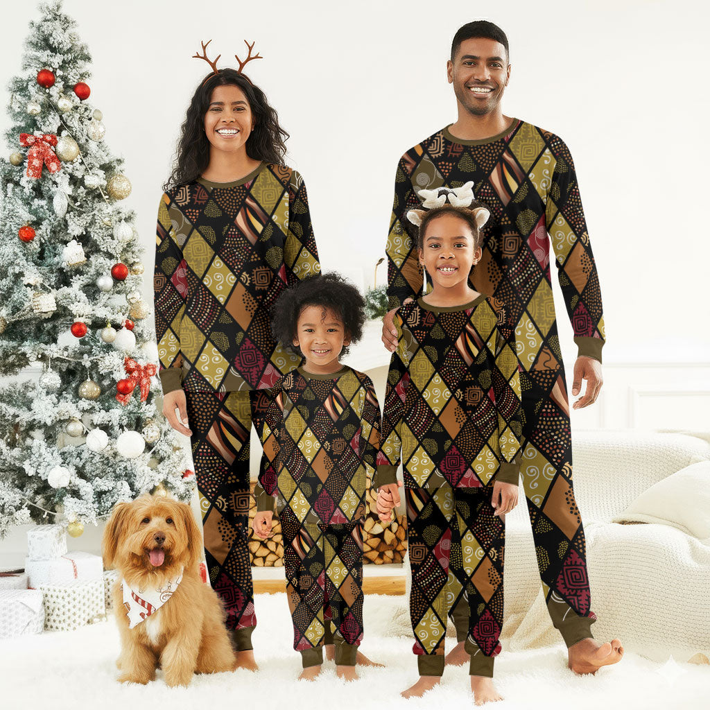 African American Quilt Inspired Christmas Pajama Set Ethnic Bohemian Rhombus Patchwork