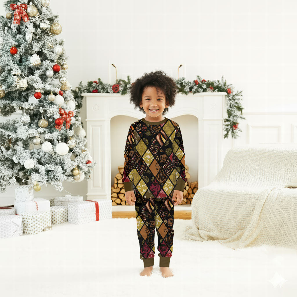 African American Quilt Inspired Christmas Pajama Set Ethnic Bohemian Rhombus Patchwork