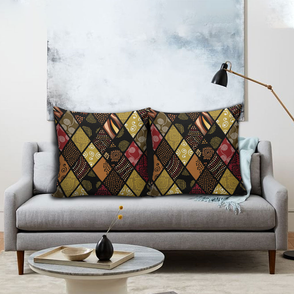 African American Quilt Inspired Pillow Cover Ethnic Bohemian Rhombus Patchwork