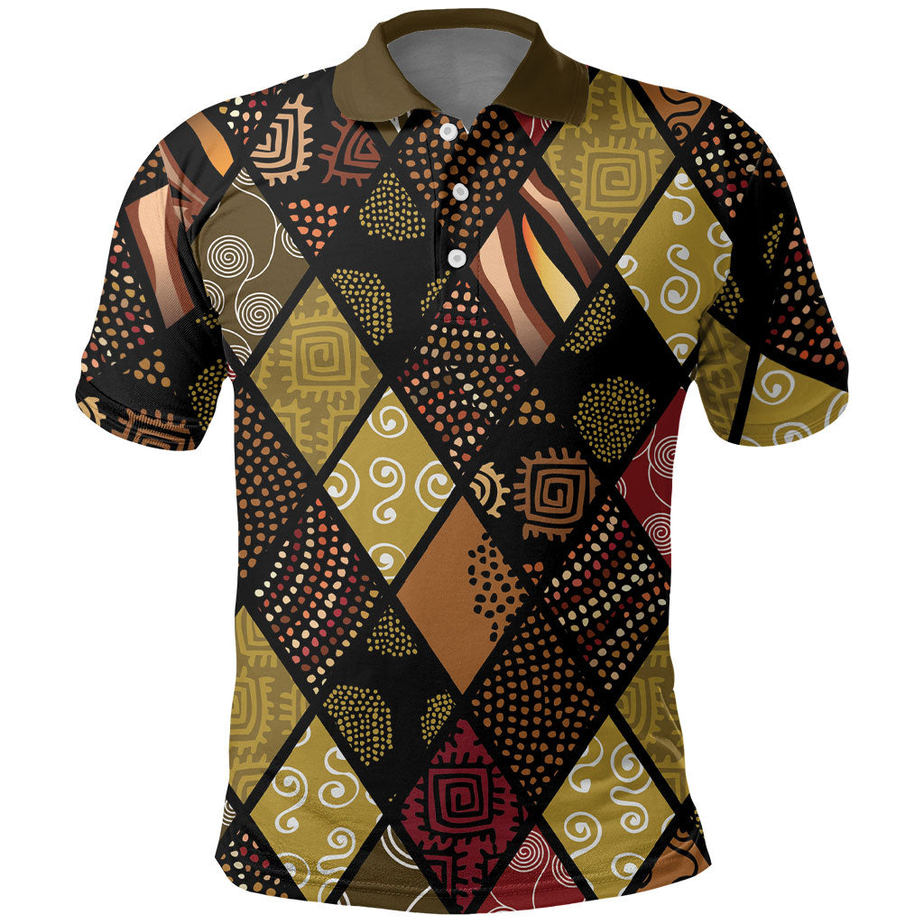 African American Quilt Inspired Polo Shirt Ethnic Bohemian Rhombus Patchwork