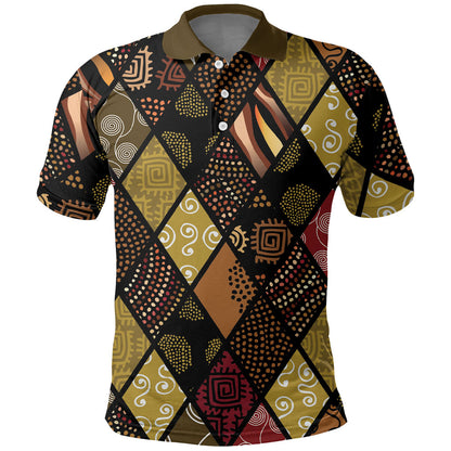 African American Quilt Inspired Polo Shirt Ethnic Bohemian Rhombus Patchwork