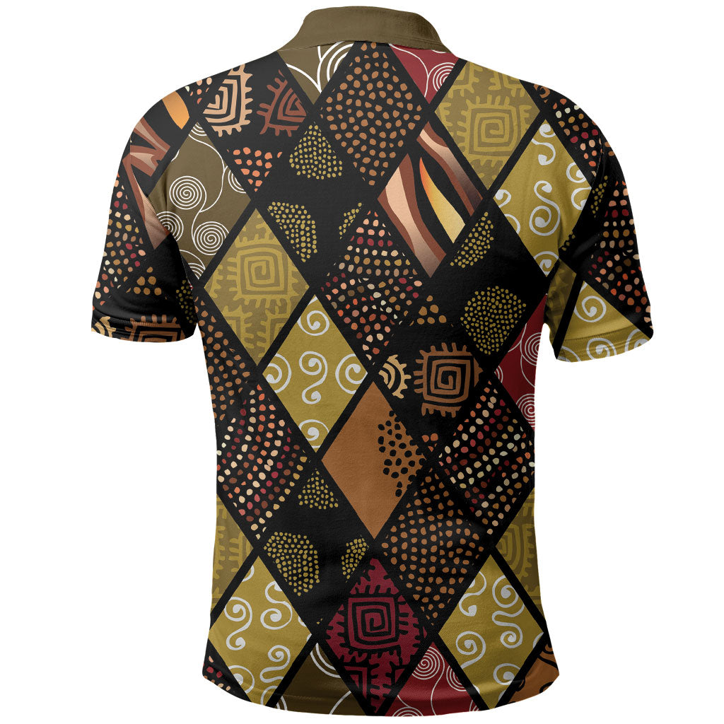African American Quilt Inspired Polo Shirt Ethnic Bohemian Rhombus Patchwork