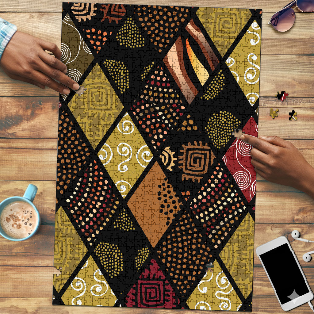 African American Quilt Inspired Puzzle Ethnic Bohemian Rhombus Patchwork
