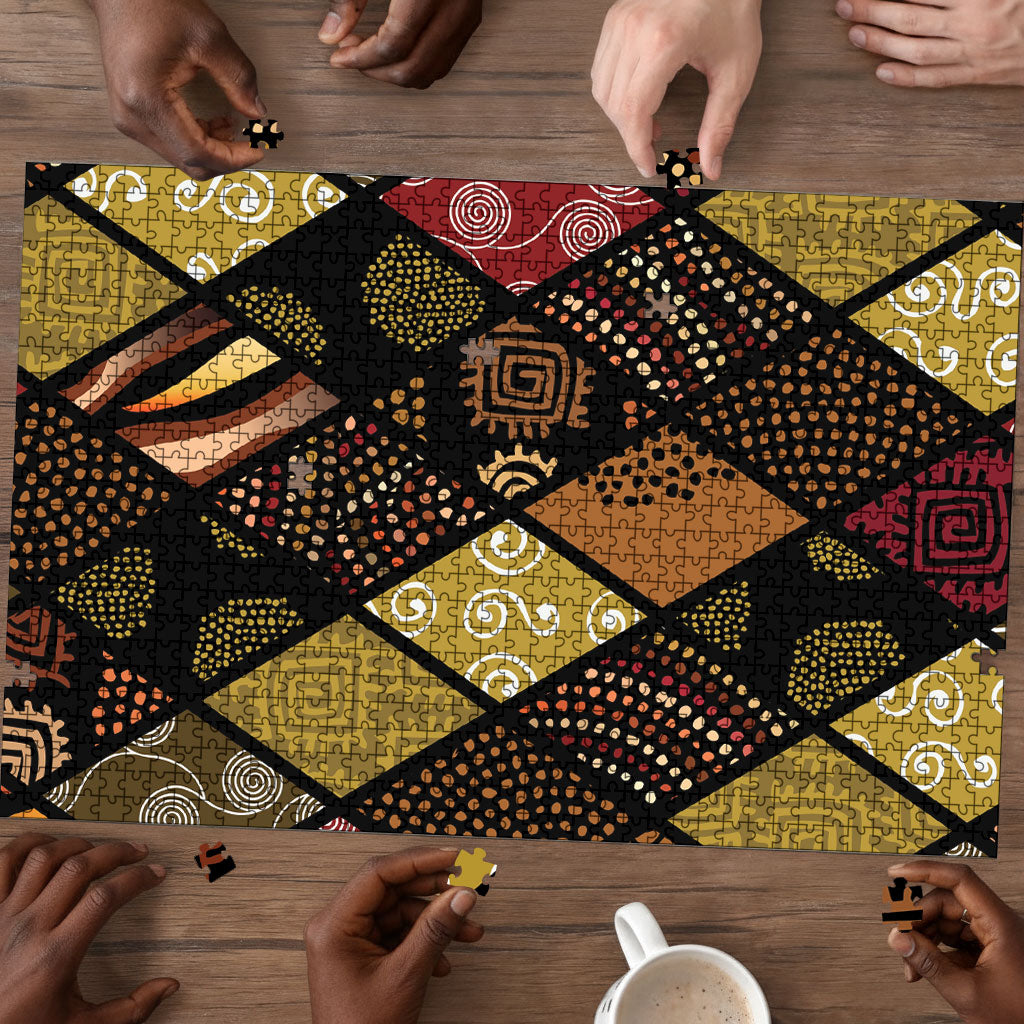 African American Quilt Inspired Puzzle Ethnic Bohemian Rhombus Patchwork
