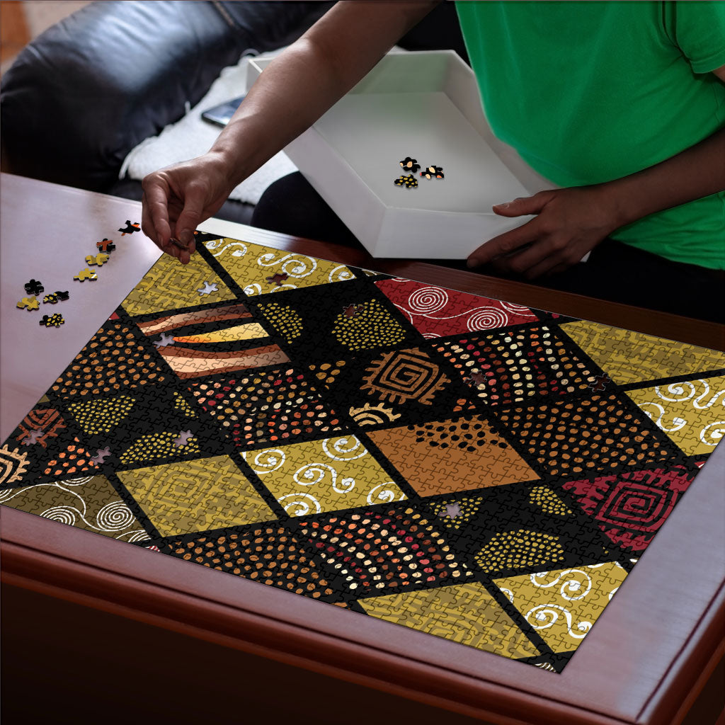 African American Quilt Inspired Puzzle Ethnic Bohemian Rhombus Patchwork