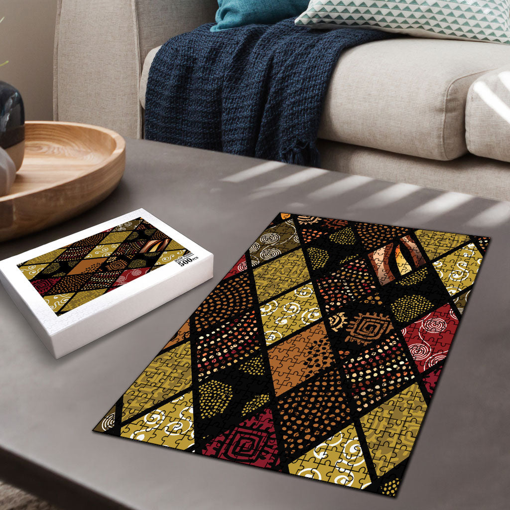 African American Quilt Inspired Puzzle Ethnic Bohemian Rhombus Patchwork