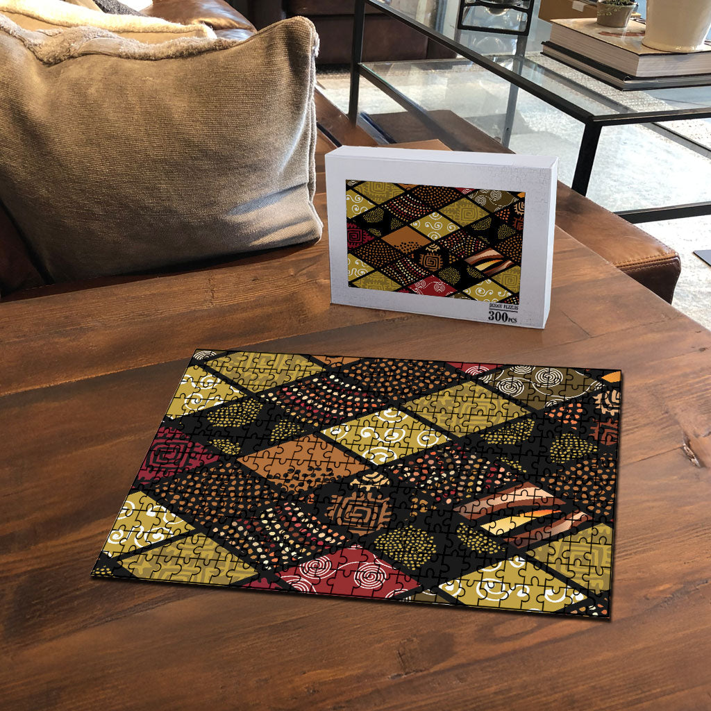 African American Quilt Inspired Puzzle Ethnic Bohemian Rhombus Patchwork