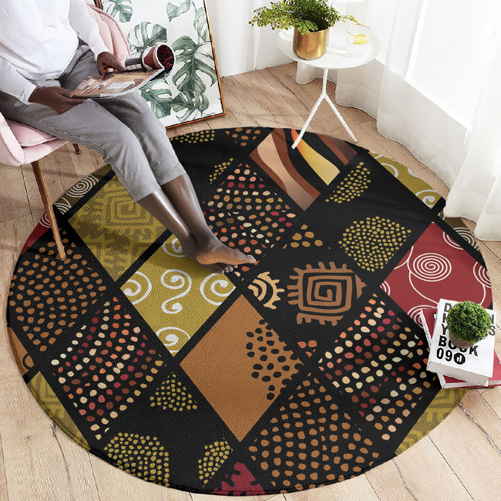 African American Quilt Inspired Round Carpet Ethnic Bohemian Rhombus Patchwork