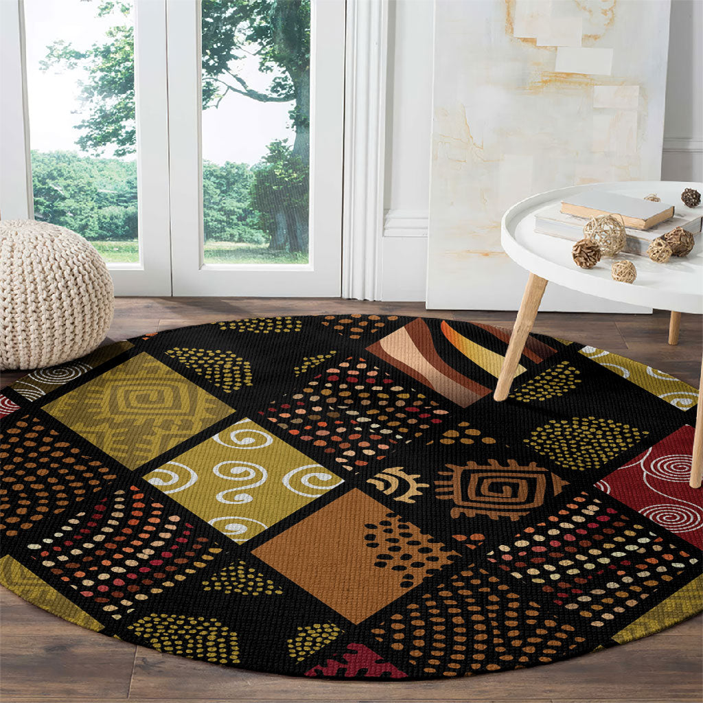 African American Quilt Inspired Round Carpet Ethnic Bohemian Rhombus Patchwork