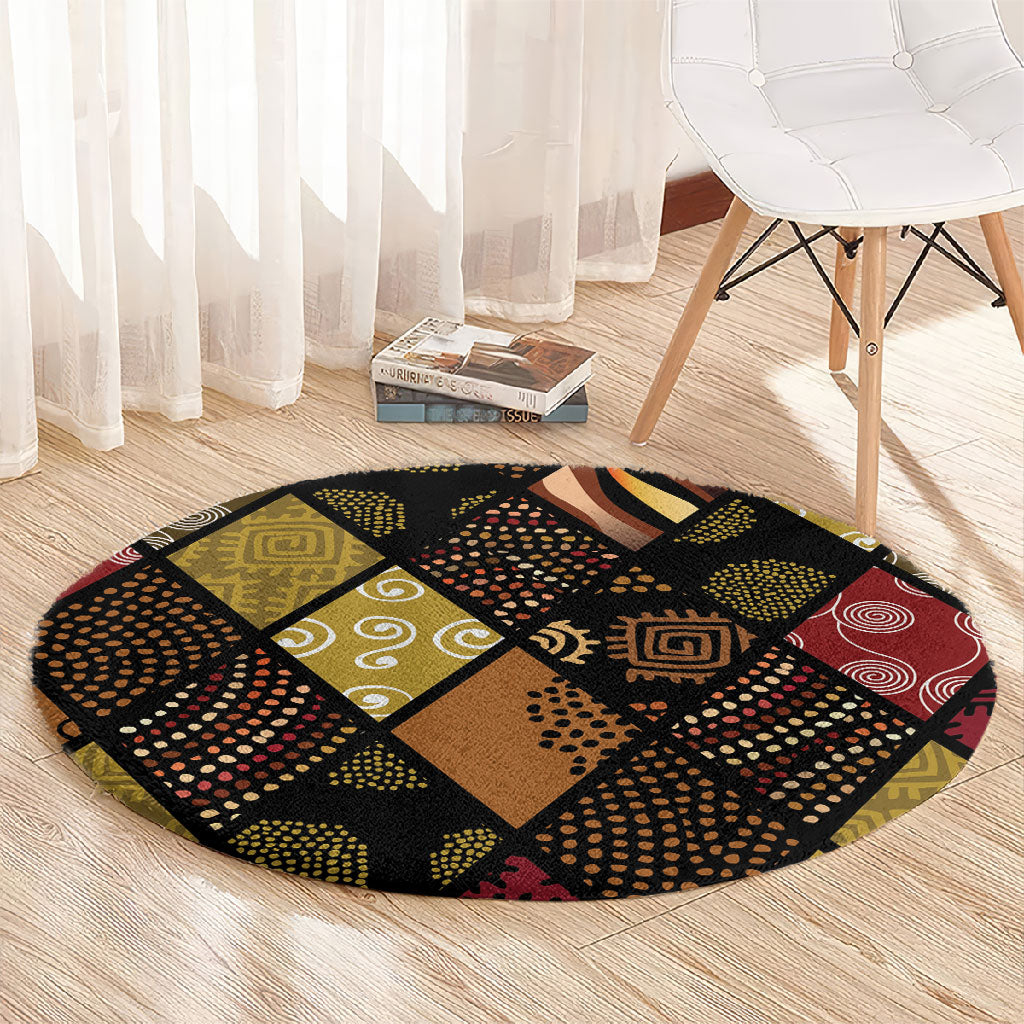 African American Quilt Inspired Round Carpet Ethnic Bohemian Rhombus Patchwork