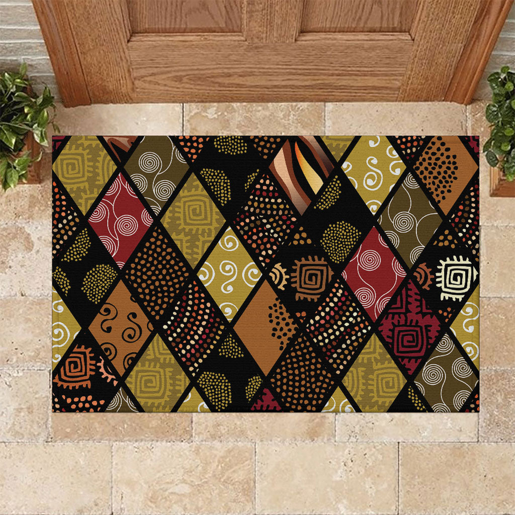 African American Quilt Inspired Rubber Doormat Ethnic Bohemian Rhombus Patchwork