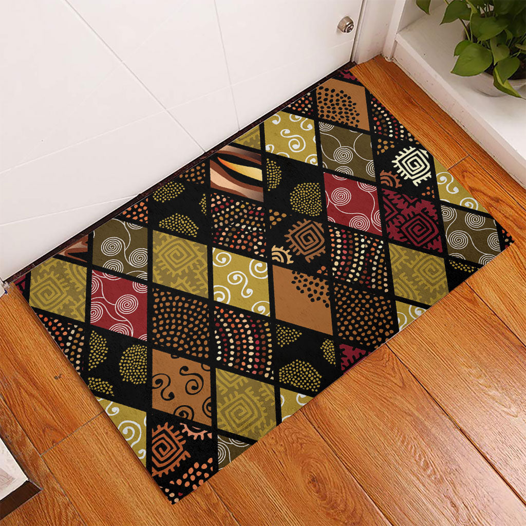 African American Quilt Inspired Rubber Doormat Ethnic Bohemian Rhombus Patchwork