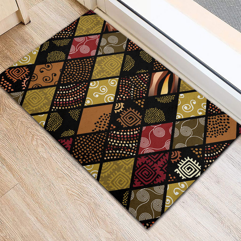 African American Quilt Inspired Rubber Doormat Ethnic Bohemian Rhombus Patchwork