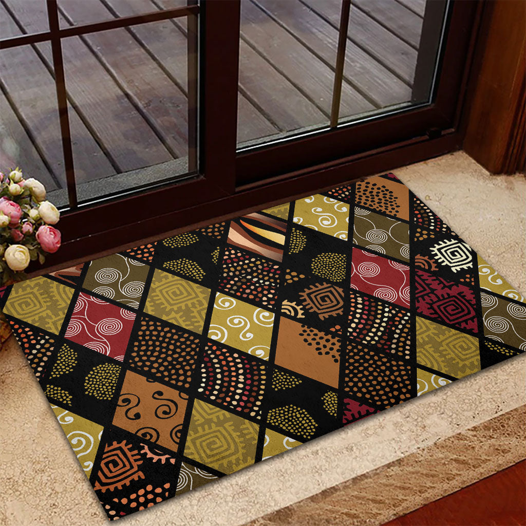 African American Quilt Inspired Rubber Doormat Ethnic Bohemian Rhombus Patchwork