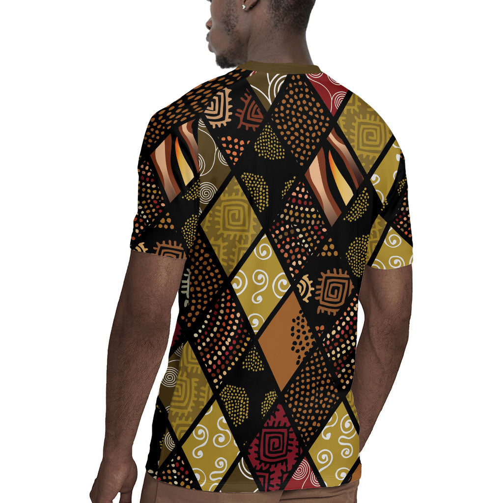 African American Quilt Inspired Rugby Jersey Ethnic Bohemian Rhombus Patchwork