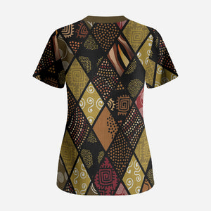 African American Quilt Inspired Scrub Top Ethnic Bohemian Rhombus Patchwork