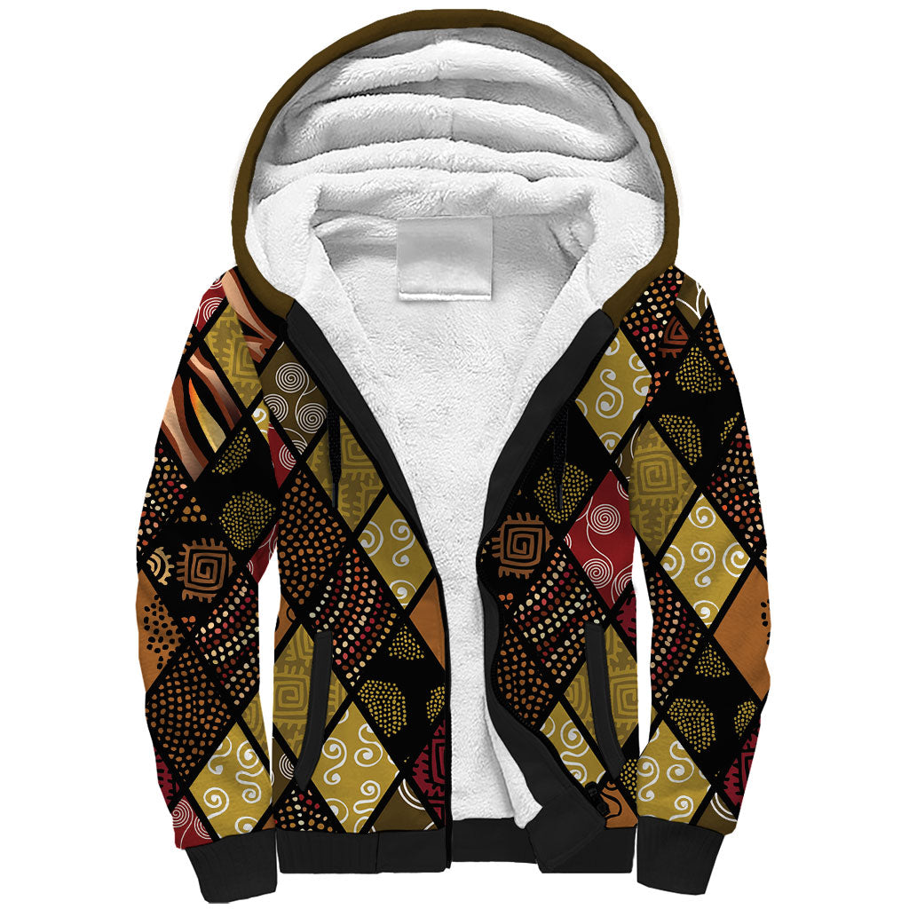 African American Quilt Inspired Sherpa Hoodie Ethnic Bohemian Rhombus Patchwork