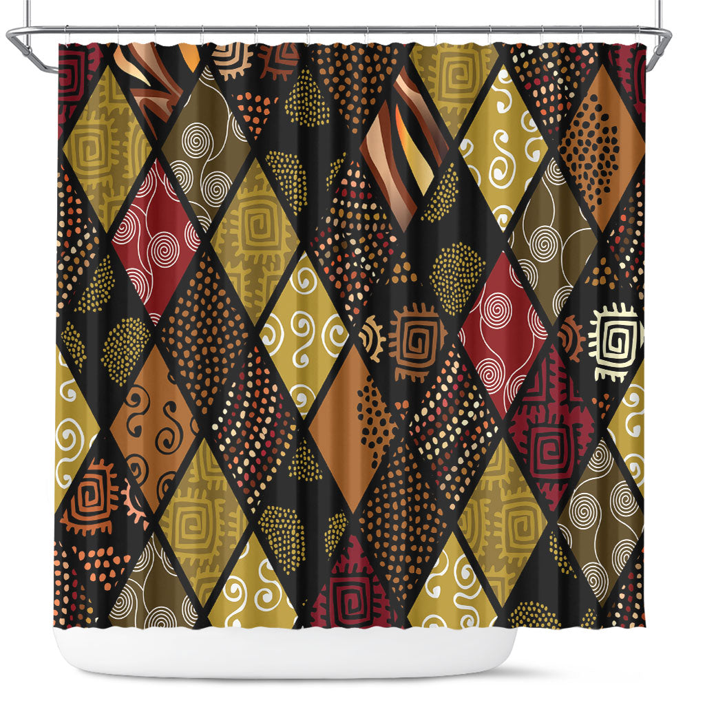 African American Quilt Inspired Shower Curtain Ethnic Bohemian Rhombus Patchwork