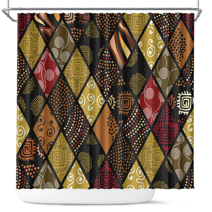 African American Quilt Inspired Shower Curtain Ethnic Bohemian Rhombus Patchwork