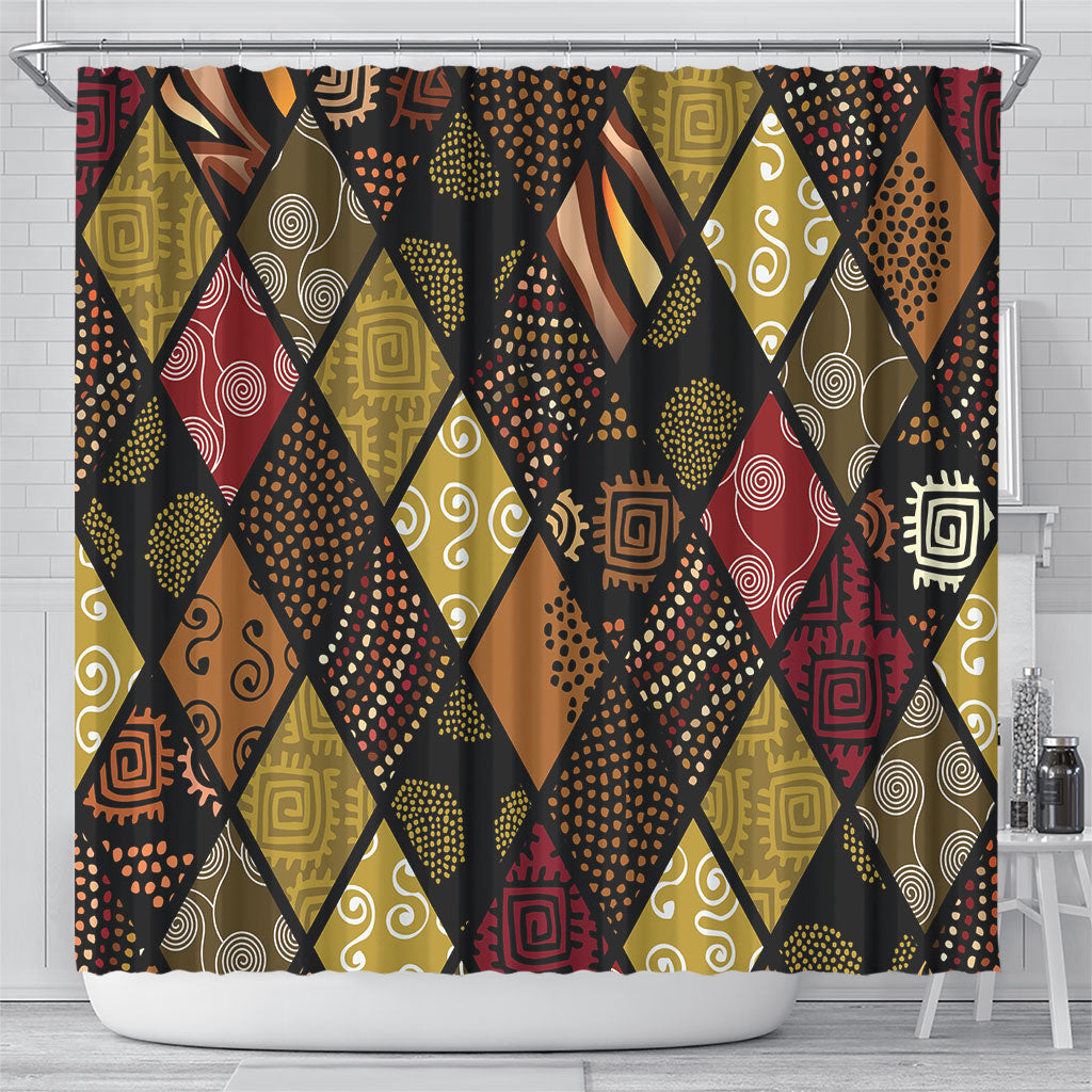 African American Quilt Inspired Shower Curtain Ethnic Bohemian Rhombus Patchwork