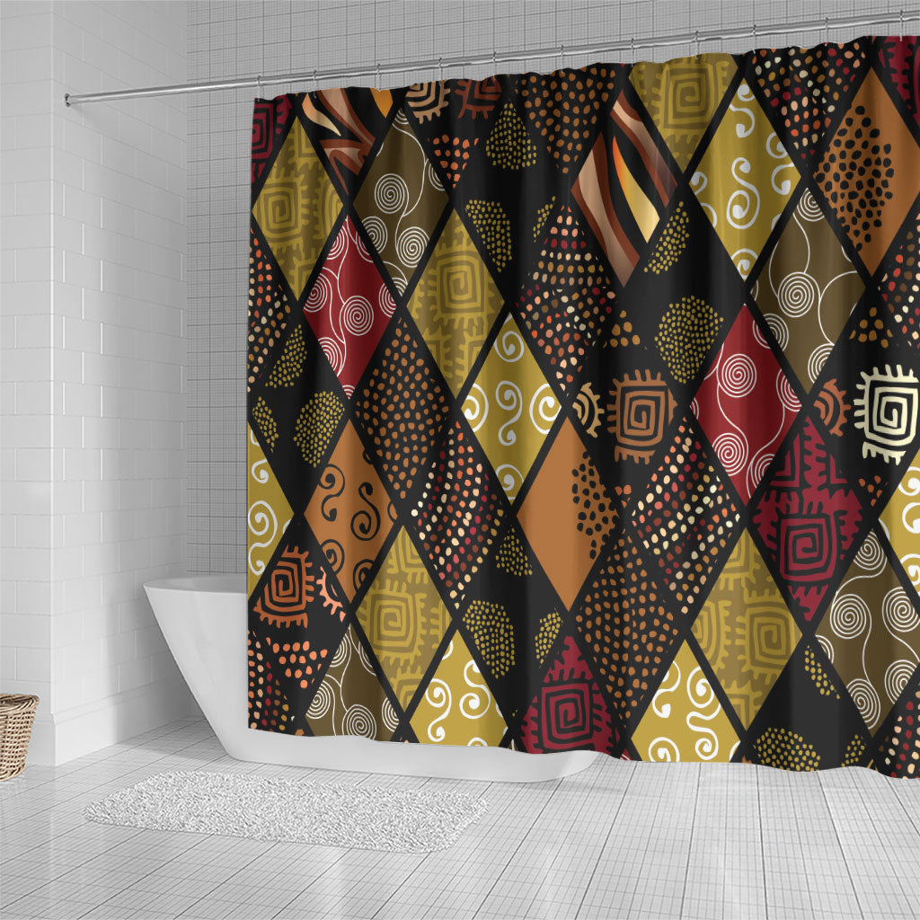 African American Quilt Inspired Shower Curtain Ethnic Bohemian Rhombus Patchwork
