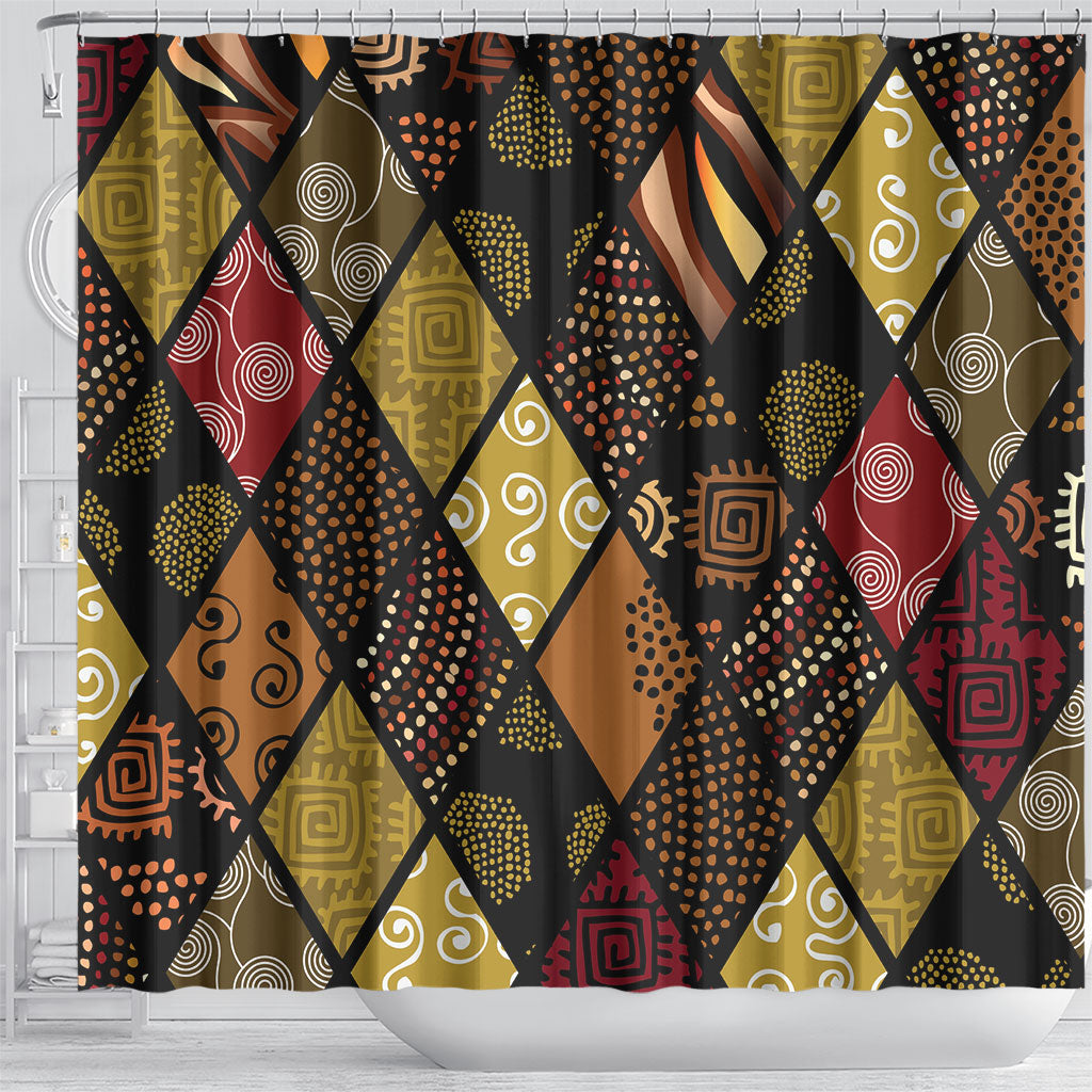African American Quilt Inspired Shower Curtain Ethnic Bohemian Rhombus Patchwork
